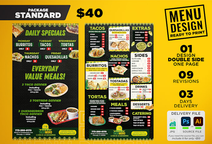 professionally design restaurant menu ready to print
