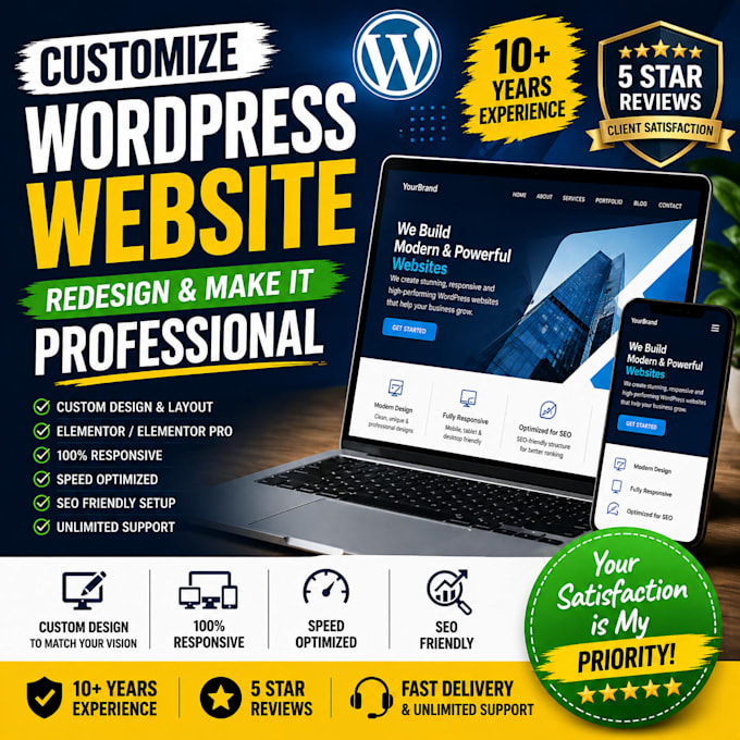 customize wordpress website, redesign, and make it professional