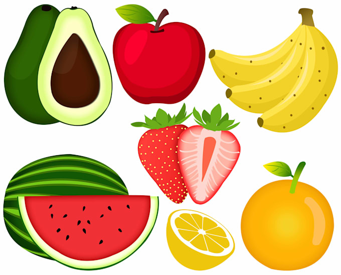 draw vector plants, fruits and vegetables illustration