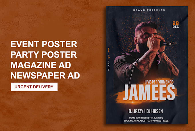 design stunning event and party, magazine or newspaper ad
