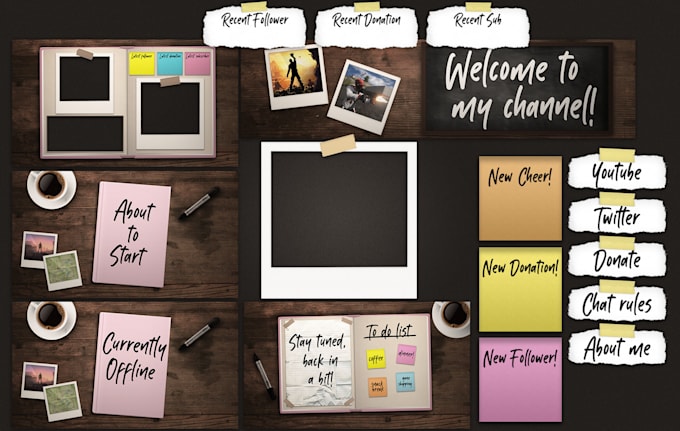 design twitch overlays, banners, alerts, panels, and screens