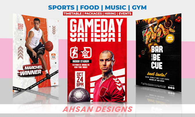 design sports gym, food menu, signage, party epk christmas, church flyer poster