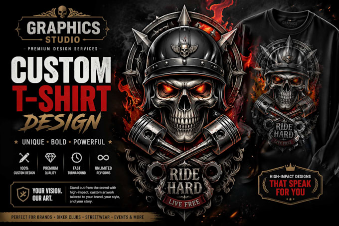 do an amazing vintage custom skull tshirt design