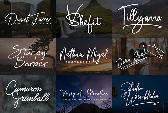 design scripted handwritten signature or font or photography or text logo