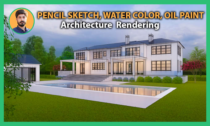 create pencil and watercolor sketch effect render exterior