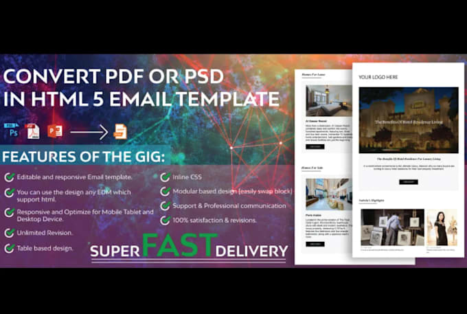 convert PDF or PSD HTML5 email template super fast delivery