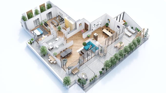 create realistic 3d floor plan rendering for real estate