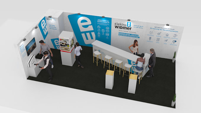 design and render exhibition stand, booth or kiosk