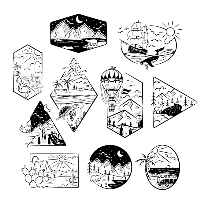 make professional line art illustration for logo, coloring book, and merchandise