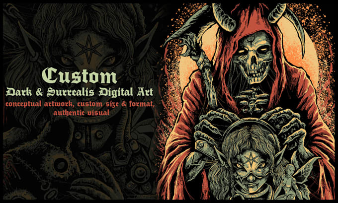 create dark art, surreal digital art, mural and anything