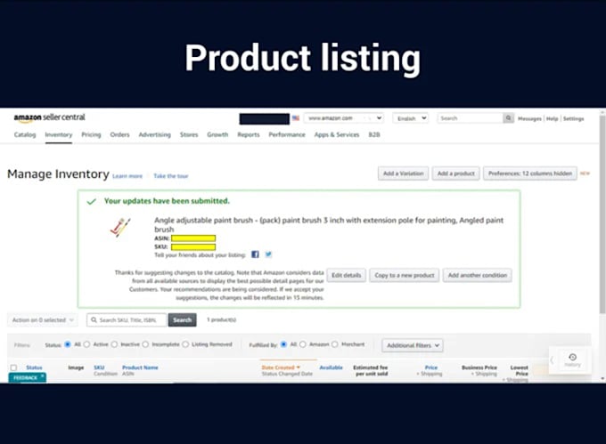 create your product listing in your amazon store