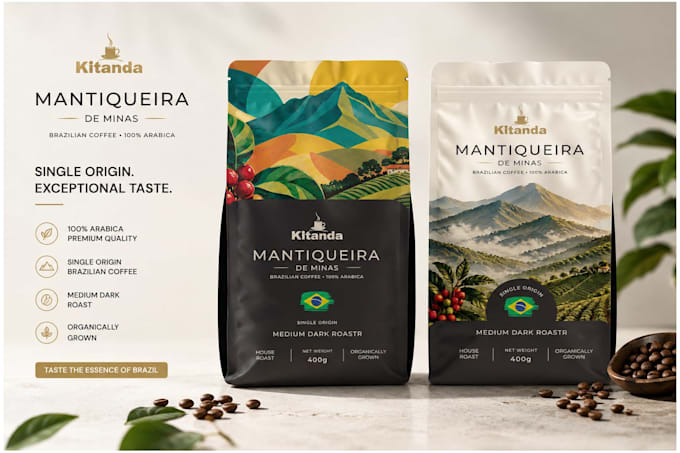 design premium coffee pouch packaging, bag and coffee label