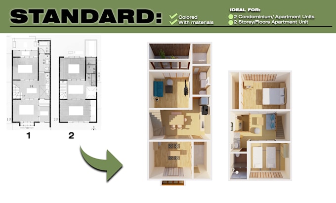 create a 3d floor plan render for real estate marketing