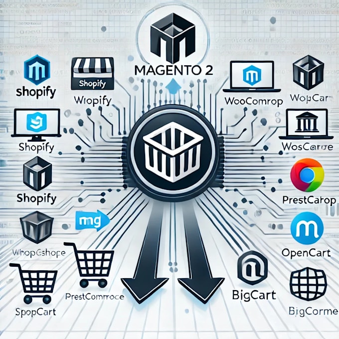 migrate shopify, woocommerce, to magento 2