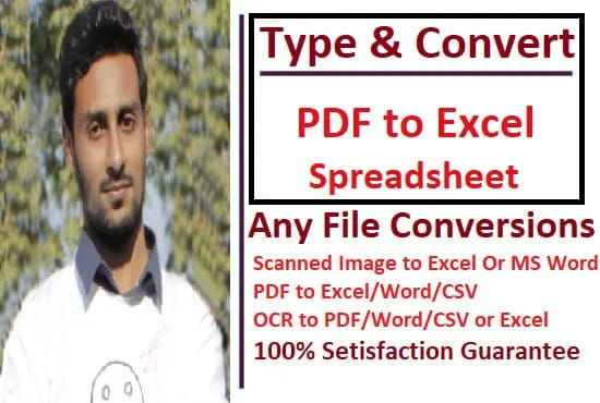 convert pdf to word, pdf to excel or CSV manual typing