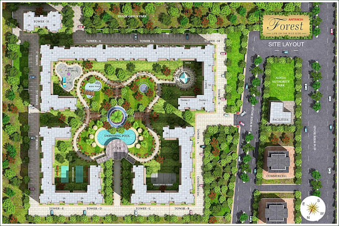 design architecture site plan and landscape plan in 2d and 3d for site layout
