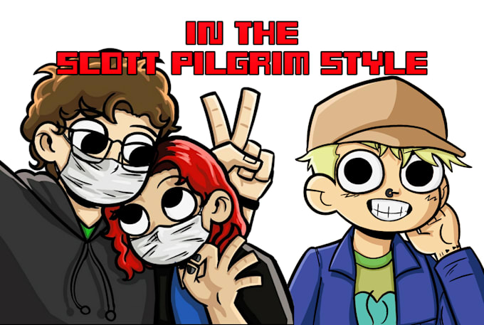 draw a cute cartoon caricature in the scott pilgrim style