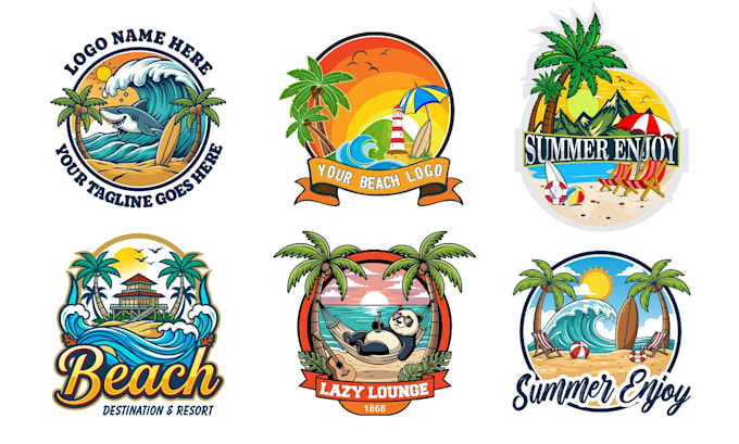 create custom beach logo summer mascot or tropical resort badge