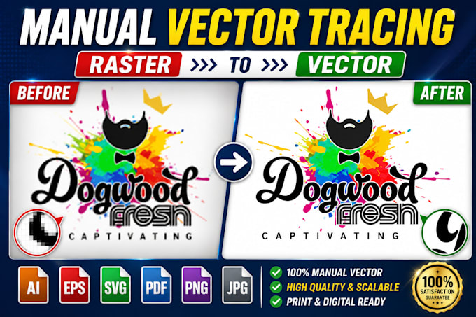 do manual vector tracing, vectorize logo, jpg, png to vector