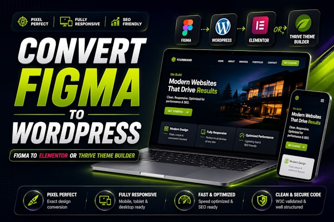 convert figma to wordpress, figma to elementor, or figma to thrive theme builder