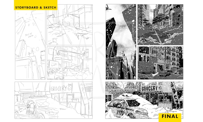 draw apocalypse genre comic page with my dark art style