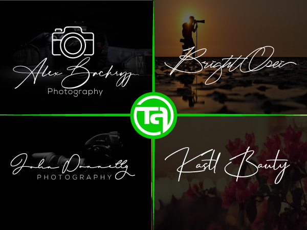 do handwritten signature, photography watermark, and calligraphy logo