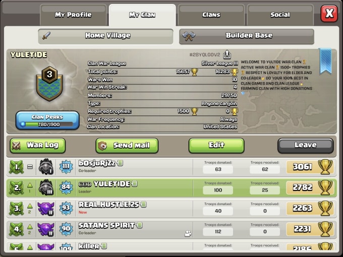 Set up a stunning clash of clans description for a clan by Bill