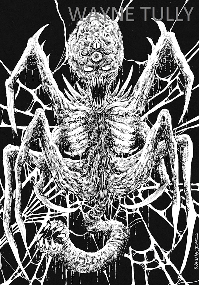 draw a black and white horror illustration