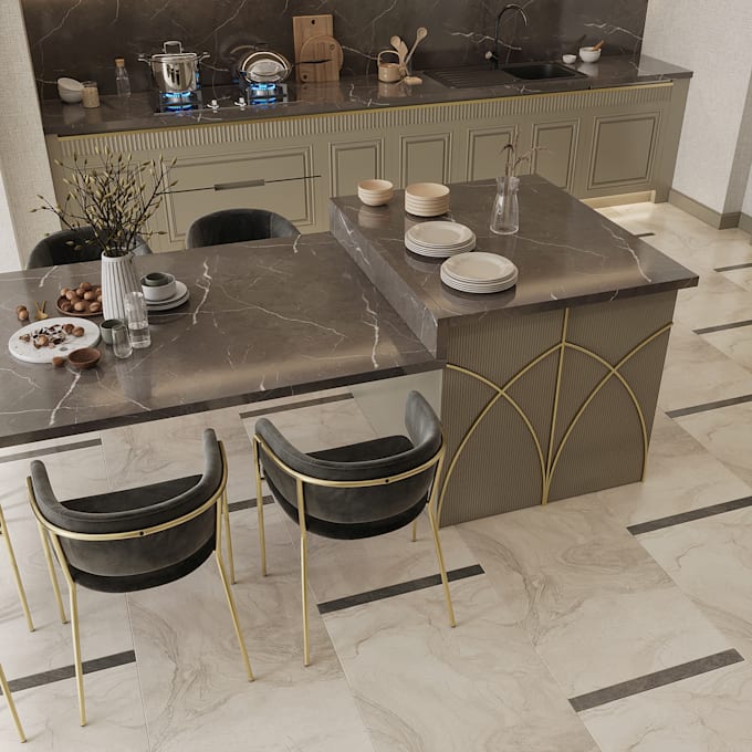 create kitchen interior design with realistic 3d rendering