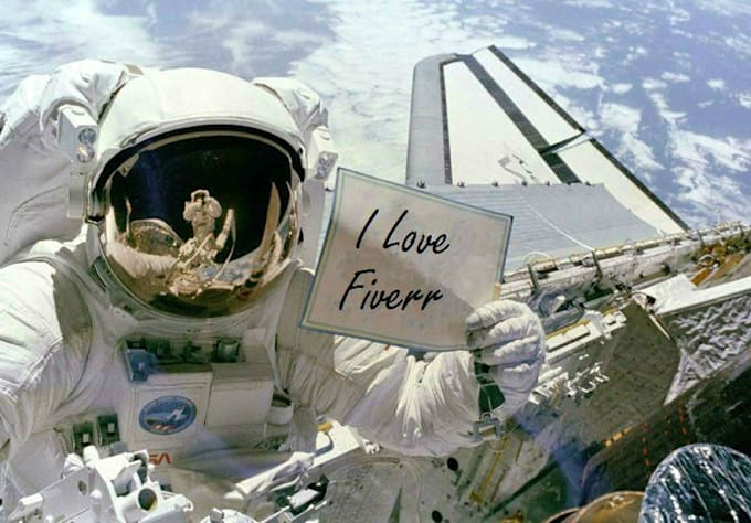 place your message or logo on a sign held by an astronaut