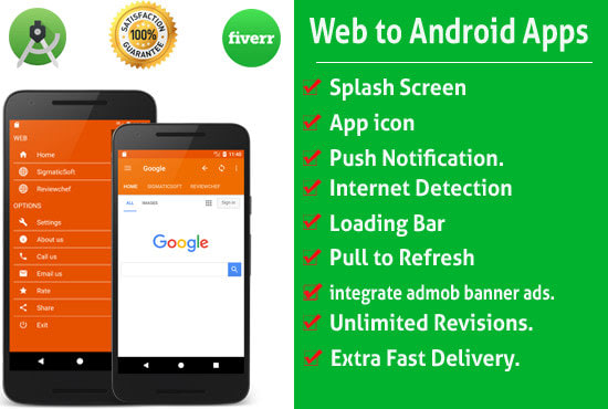 convert website to native android mobile app immediately