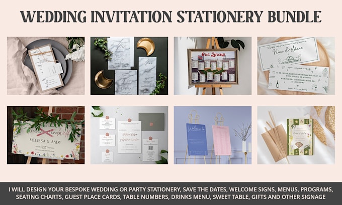design an amazing wedding party stationery and signs bundle