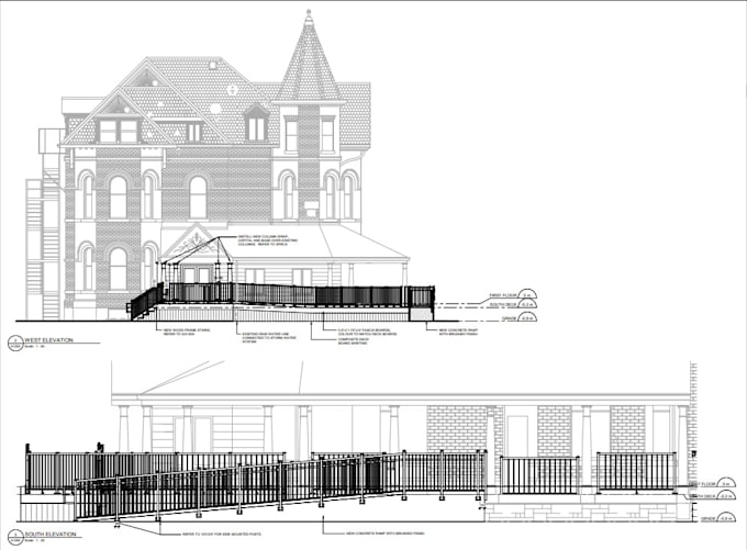 draw a full set of architectural construction drawing in cad