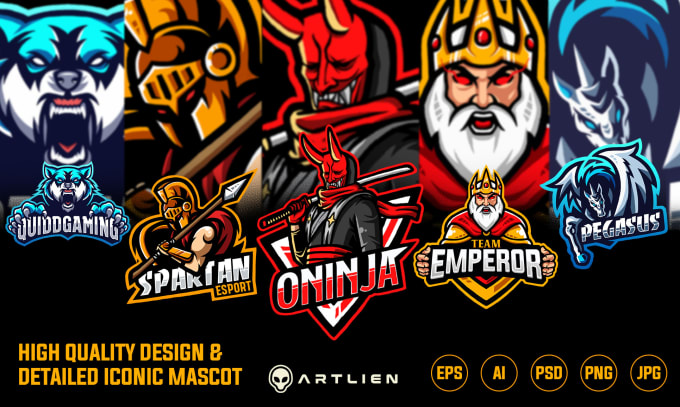 design gaming mascot logo for twitch, youtube, esport, sport