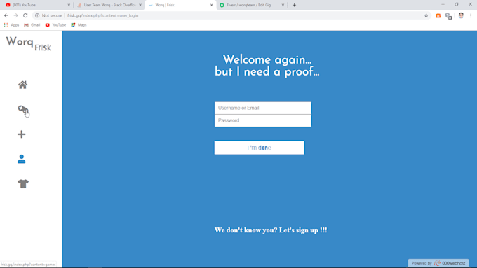 prepare a login and sign up system