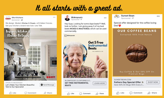 design attractive facebook instagram ad images and copy