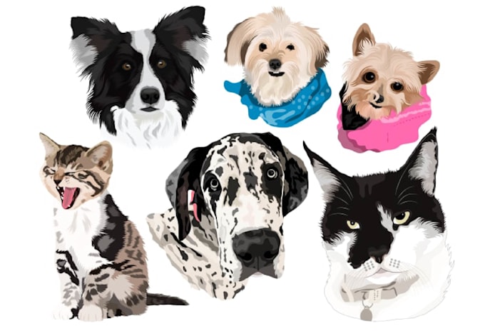 draw your dog, cat or any pet into vector portrait