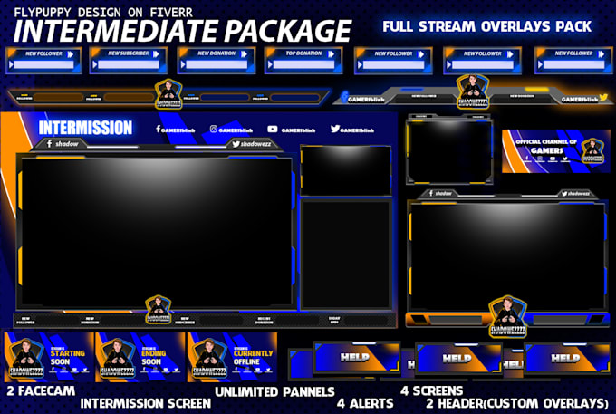 design clean and complete twitch overlays packs for streamers