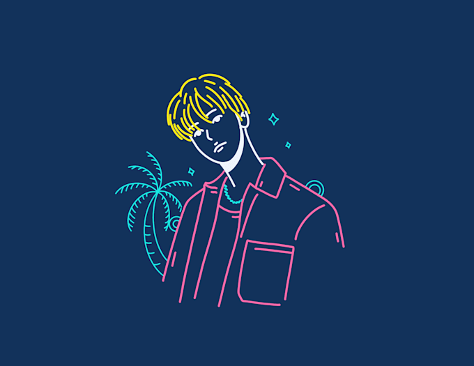 draw modern line art neon colours