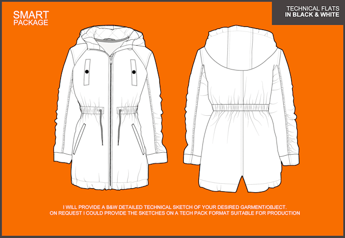 create a detailed technical drawing,cad for your garment