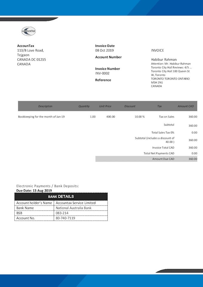 Design new branding theme custom invoice for xero and qbo by Bookkeeper
