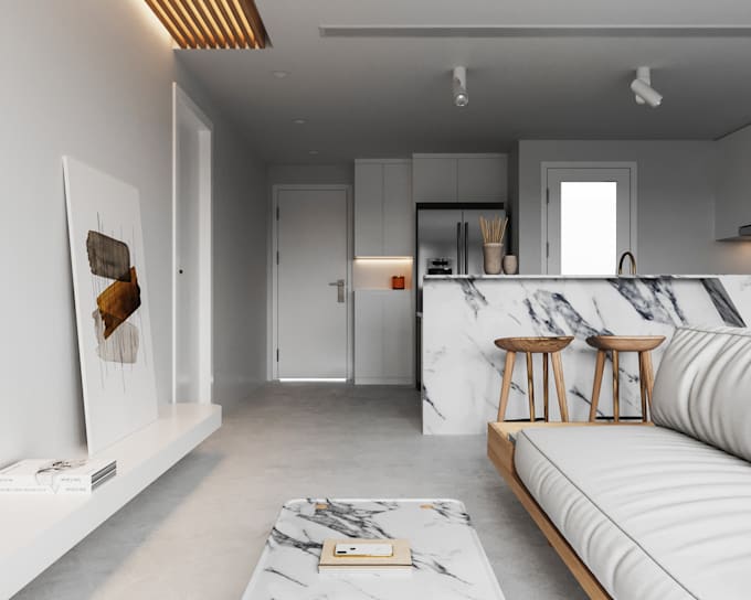 create minimal interior exterior design with realistic render