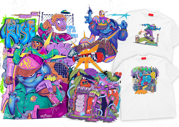create graphic illustration for golf, skateboard t shirt merchandise