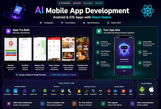 develop android ios apps with react native expo and ai