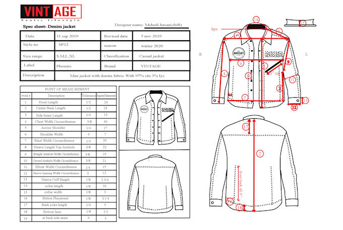 create a technical sketch with tech pack