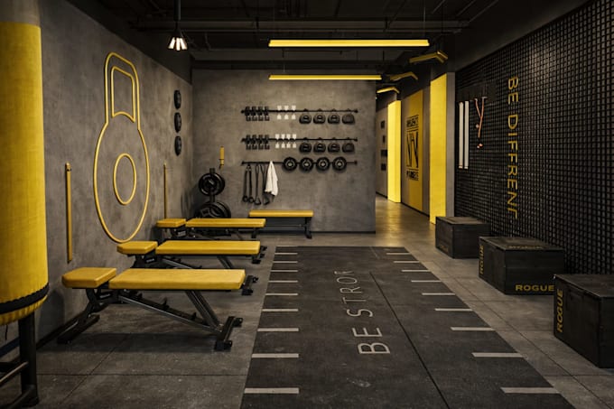design modern and functional gym interior with realistic 3d rendering