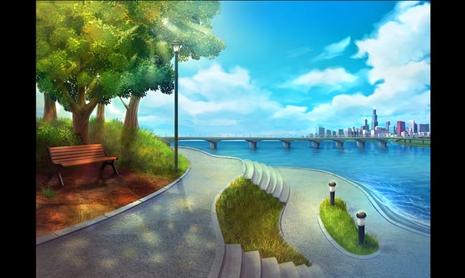 Paint any style background, landscape anime cartoon by Gelofart | Fiverr