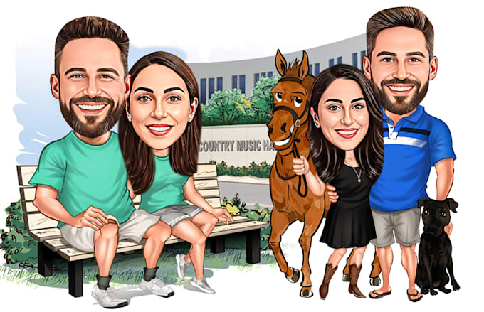 make an awesome couple caricature, wedding group caricature