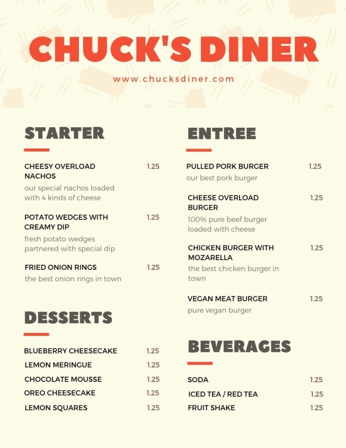 create restaurants and food trucks menu.
