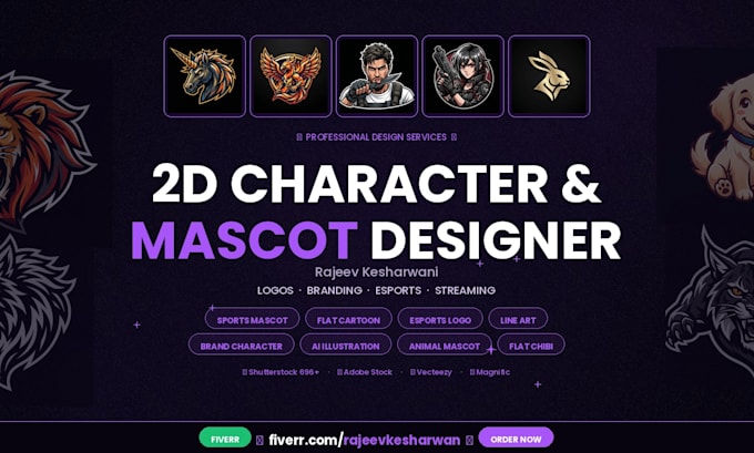 design a custom 2d cartoon mascot character or sports logo